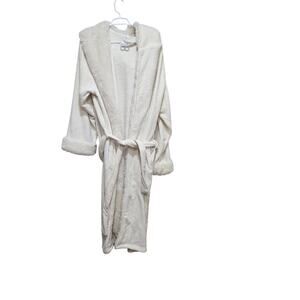Pottery Barn Ivory Plush Faux Fur Hooded Robe L XL